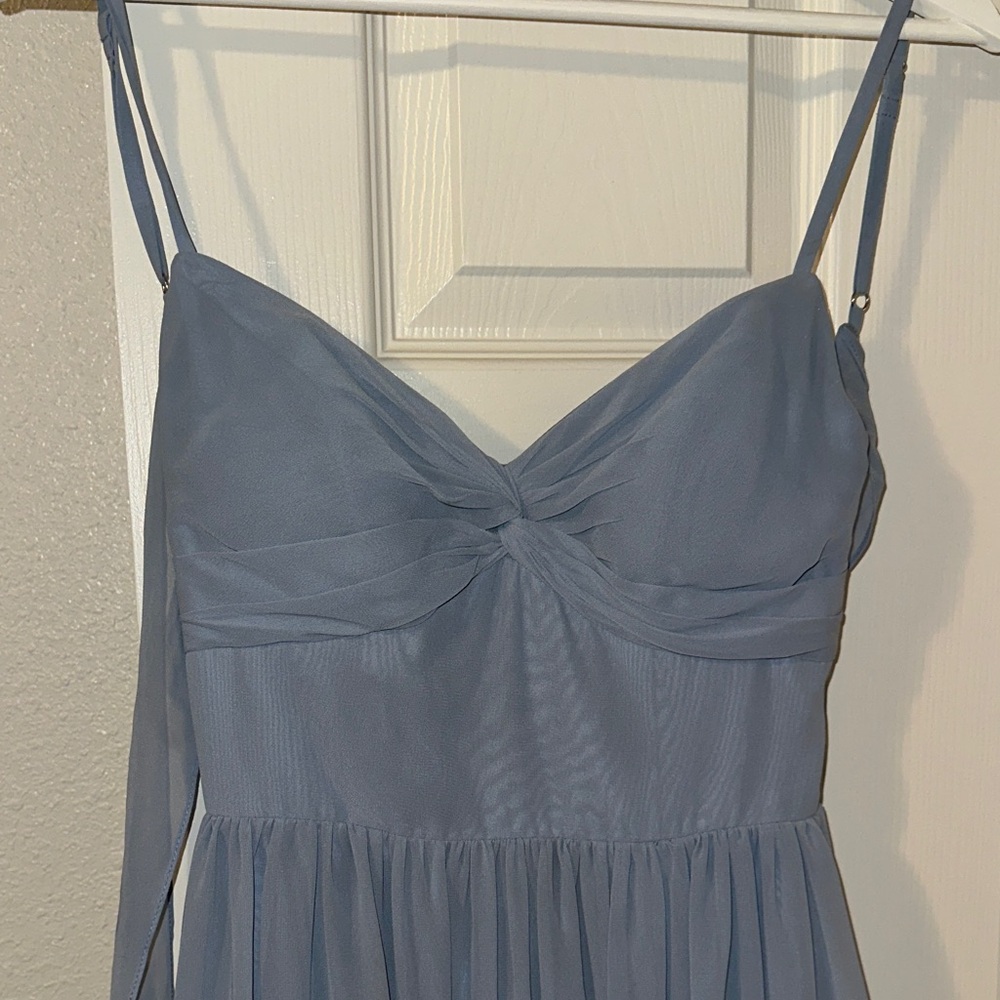 Azazie Strapless Light Blue Twist-Bust Chiffon Dress